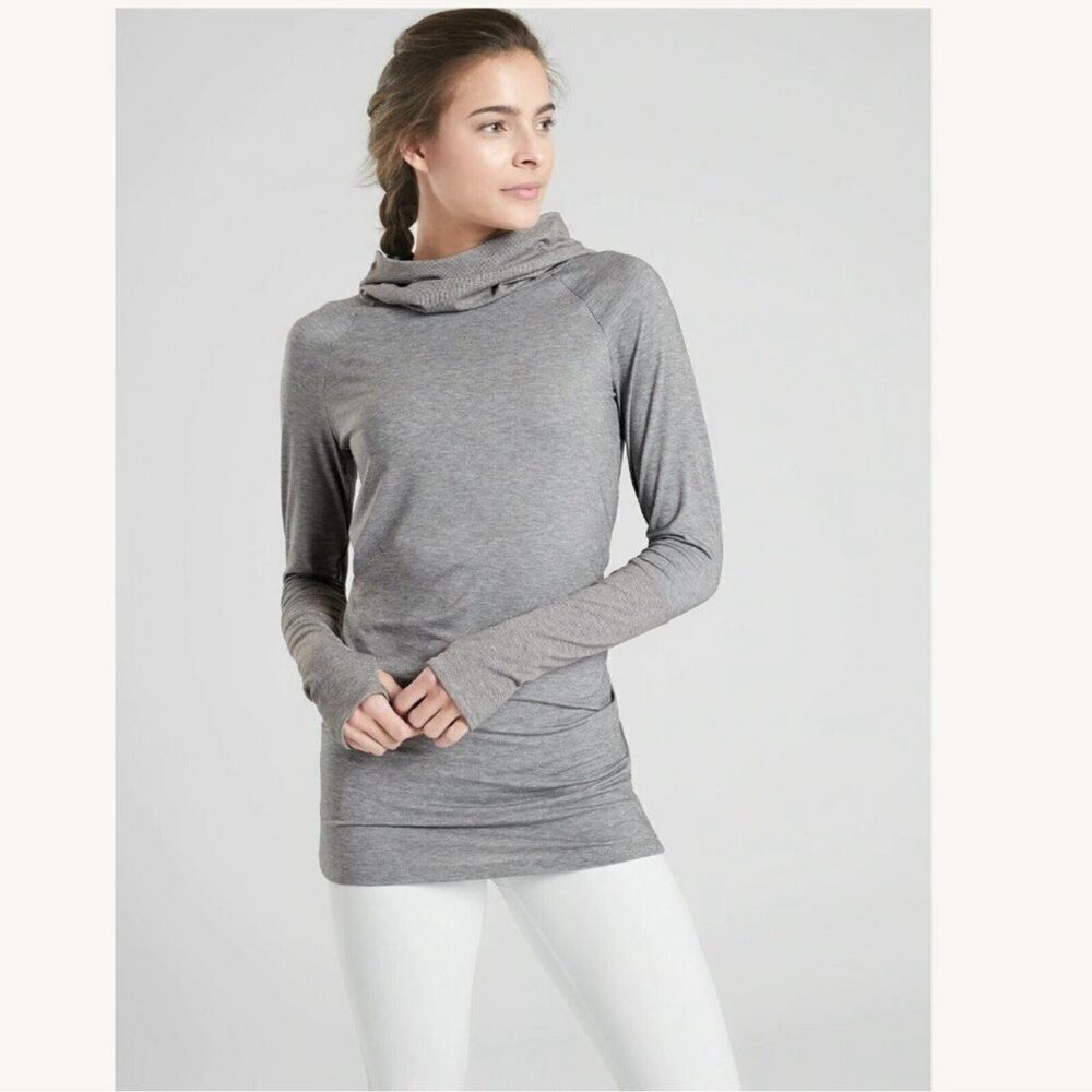 Athleta Essence Hooded Tunic Top Pullover Gray / Grey Small